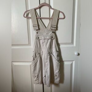 white vintage overall shorts jumpsuit